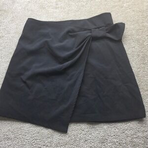 Color Thread Black Wrap Front Mini Skirt with Side Bow Detail Size L